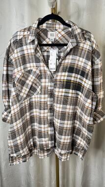 NWT Urban Outfitters BDG Robbie Spliced Flannel Button-Down Trendy Shirt L